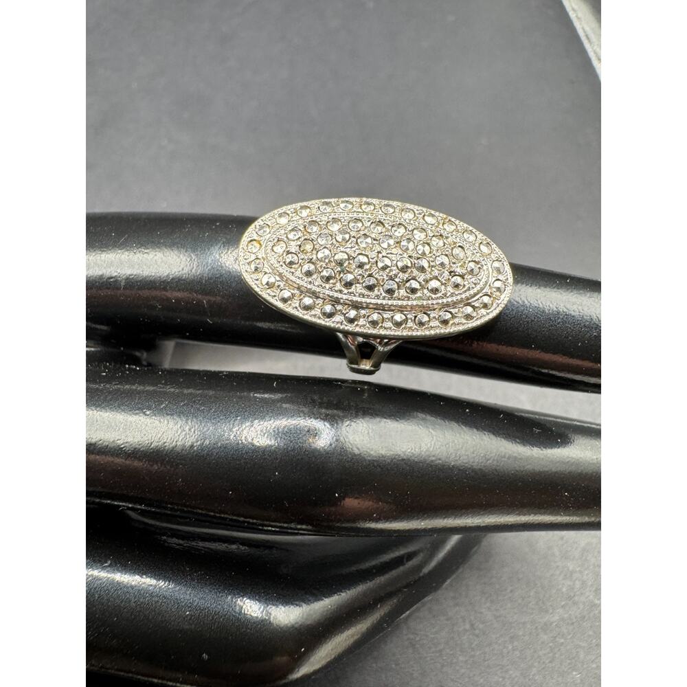 Vintage THEDA Sterling Silver 925 Signed Marcasite Oval Cocktail Ring Size 4.75